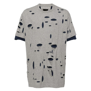 เสื้อยืดยูนิเซ็กซ์ทรงโอเวอร์ไซส์ ขาดๆ รุ่ยๆ ล้างสีแบบแอซิดวอช ผ้าคอตตอนหนา สไตล์วินเทจ ฮิปฮอป สตรีทแวร์ วายทูเค - Product Image 1