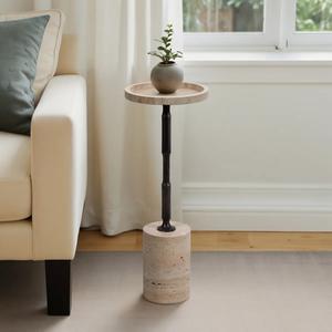 Mesa Auxiliar de Lujo con Base Cilíndrica Sólida y Columna Esculpida con Tapa Redonda Texturizada, Soporte Compacto para Bares - Product Image 1