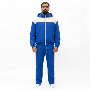 Chándal Deportivo para Hombre en Azul y Blanco con Bloques de Color, Cierre Completo, Corte Regular, Transpirable, de Poliéster, para Invierno, Estilo Urbano, Ligero - Product Image 1