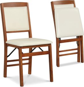 Modern <b>Folding</b> Chair With Wooden Frame Beige Upholstery Contemporary Design For <b>Dining</b> Room - Product Image 1
