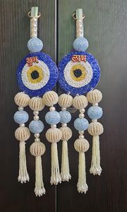 Precioso Amuleto de Ojo Turco de Jaipurios, Colgante de Pared Hecho a Mano con Cuentas, Decoración para el Hogar Shubh Labh, Decoración Festiva - Product Image 3