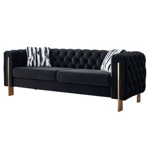 Divano Chesterfield Moderno Trapuntato in Velluto Nero 84,25 W per Soggiorno - Product Image 2