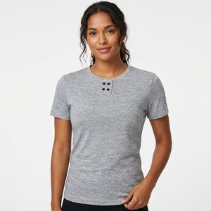 T-shirt Henley à manches courtes pour homme, gris, coupe ajustée, respirant, tricoté, décontracté, couleur unie, col rond - Product Image 4