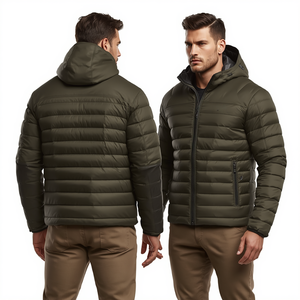Veste unisexe d'hiver coupe-vent matelassée à capuche en polaire, col montant, respirante, 300g, avec logo frontal, pour l'extérieur et le quotidien - Product Image 2