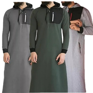 Premium Selling Cotton Linen Fabric Made <b>Men's</b> Thobes Classic Style Solid Color Quarter Button Down <b>Thobe</b> Jubbah In Low MOQ - Product Image 2