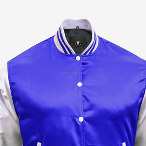 Chaqueta cortavientos de satén de estilo fresco con cuello de punto, venta al por mayor, chaquetas universitarias de satén rojo de béisbol, ribete a rayas para hombres - Product Image 6