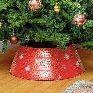 Collare per Albero di Natale Fatto a Mano in Acciaio Rosso da 26 Pollici con Fiocco di Neve Inciso, Anello Decorativo Fai-da-Te per Albero di Natale, Decorazione per la Casa - Product Image 2
