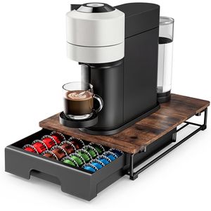 Organizador de Estación de Café de Madera Rústica para Encimera, Cajón de Almacenamiento de Gran Capacidad para Cápsulas Nespresso VertuoLine - Product Image 1