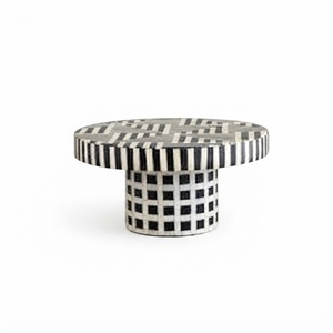Mesa de Centro Redonda con Incrustaciones de Hueso, Diseño Moderno, Rayas Geométricas en Blanco y Negro, Muebles de Lujo para Sala de Estar, Venta al Por Mayor - Product Image 1