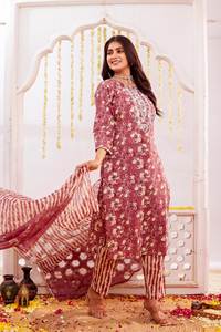 Costume en coton Satrangi Designer Mal avec poche latérale – Léger et respirant, collection ethnique 3 pièces - Product Image 4