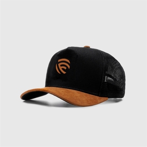Custom <b>Black</b> Mesh Trucker <b>Cap</b> with Suede Visor – 5 Panel Snapback <b>Baseball</b> <b>Cap</b> for Men & Women - Product Image 3