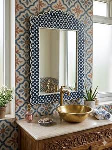 Wholesale Price Durable Eco-Friendly Metal Aluminium Wood Bone Inlay Rectangle <b>Wall</b> <b>Mirror</b> Frame New Design Home Decorative <b>Wall</b> - Product Image 6
