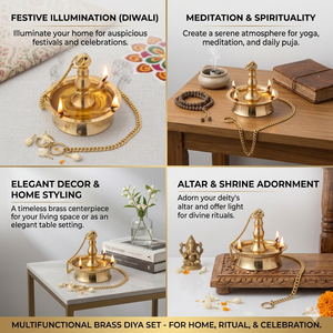 Diya Colgante Tradicional de Latón con Cadena, Lámpara de Aceite India para Puja, Decoración del Hogar, Regalo para el Festival Diwali, Fabricante Mayorista - Product Image 2