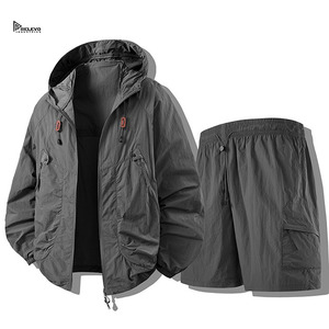 Custom Men's Hooded <b>Shorts</b> Sets Windbreaker Tracksuit Lightweight Quick-drying Breathable Drawstring Windbreaker - Product Image 1