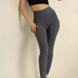 High Waisted Full Length Leggings Solid Gray Seamless Stretch Knitted Women's <b>Tummy</b> <b>Control</b> Shapewear Comfortable Breathable - Product Image 1