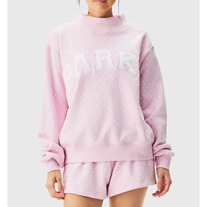 Pink Polka Dot Mock Neck Sweatshirt with Varsity Letter Print Women's Oversized Pullover <b>Sets</b> Autumn Knitted Cotton <b>Sweater</b> Tops - Product Image 5