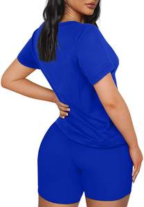 Ladies Blue Two Piece Shorts Set Women Custom Logo Lounge Set Royal Blue Activewear Set Women Women Crop Tee & Shorts Outfit Pre - Product Image 3