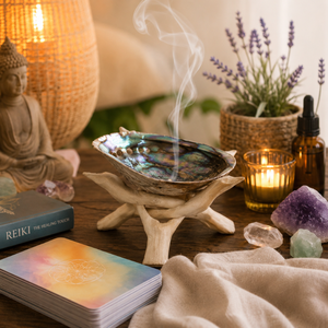 Cuenco de Abalón Hecho a Mano de Primera Calidad con Base de Madera para Ahumación | Porta Incienso de Salvia Natural para Meditación Espiritual, Decoración del Hogar, Regalo - Product Image 2