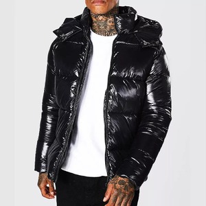 Men's Black Puffer <b>Jacket</b> Winter Down Coat <b>Zip</b> <b>Up</b> Hooded Quilted Outerwear Custom Logo Casual Wear - Product Image 3