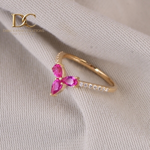 Bague en or massif 9 carats avec tourmaline rose cultivée en laboratoire et accent de diamant cultivé en laboratoire, bijoux fins pour femmes, fabricant - Product Image 5