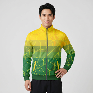 Men's Geometric Print <b>Racer</b> <b>Jacket</b> Yellow Green Zipper Stand Collar Sporty Breathable Polyester Spring Wear - Product Image 4