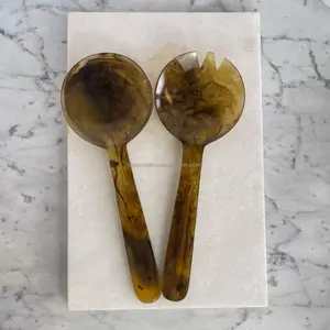 Juego de herramientas para ensalada de resina de remolino blanco, ensaladera grande con cuchara, tenedor, vajilla para uso doméstico o hotelero - Product Image 4