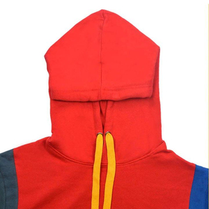 Sweat-shirt à capuche color block avec des détails tricotés rouge, jaune, bleu et violet, design décontracté d'automne avec poches patchwork rouge, jaune et bleu - Product Image 5