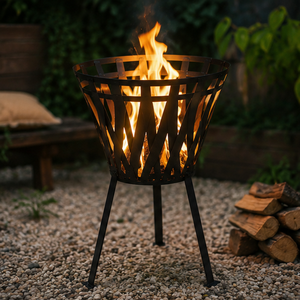 Modern Black Steel Powder Coated Eco-Friendly Outdoor Fire Pit Basket Patio <b>Fireplace</b> Brazier Wood Burning Garden <b>Heater</b> Decor - Product Image 1