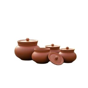 Pot en terre cuite naturelle traditionnel avec couvercle (lot de 3) Fait à la main Écologique Résistant à la décoloration SwamiG TradeX - Product Image 1