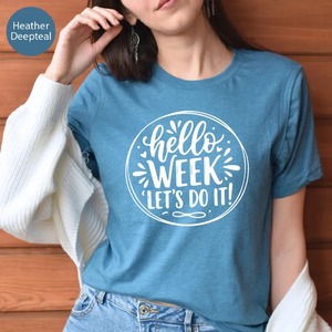 เสื้อยืดลำลองผู้หญิง คอตตอน/โพลีเอสเตอร์ คอกลม แขนสั้น ทรงปกติ พิมพ์ลายกราฟิกแฟชั่น Hello Week Let's Do It - Product Image 2