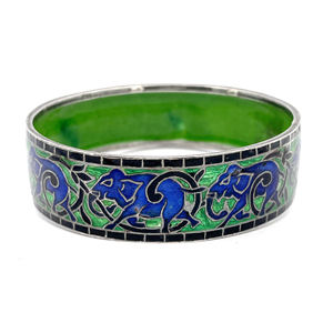 กำไลข้อมือเงินแท้ 925 ประดับด้วยเคลือบสีน้ำเงินและสีเขียวลายดอกไม้ งานฝีมือสุดหรู เหมาะสำหรับเป็นของขวัญในงานแต่งงานหรืองานเลี้ยง - Product Image 1