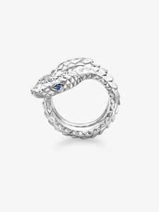 Bague Serpent Diamantée avec Saphirs Bleus de Laboratoire Marquise et Rond, Sertis en clos, Bijou Animalier de Luxe, Or Massif 14k 18k - Product Image 5