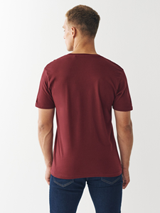 T-shirt en coton bordeaux uni pour homme, coupe classique, col rond, manches courtes, jersey décontracté - Product Image 3