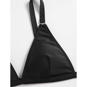 Conjunto de Bikini Negro Sólido, Traje de Baño Minimalista Atemporal, Diseño Recortado de Cintura Alta, Estilo Deportivo Chic para Mujer - Product Image 5