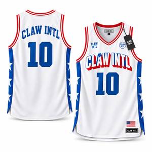 Basketball Jersey White <b>Red</b> Blue Stars Heat-Transfer Printed High Neck Tank <b>Top</b> Unisex Adult <b>Mesh</b> Breathable 100% Polyester - Product Image 6