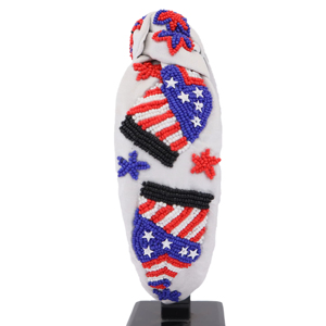 Diadema con Cuentas de Calidad de Exportación, Diseño Patriótico de Estrellas y Rayas Rojas, Blancas y Azules con Almohadilla Negra para Mujeres y Niñas - Product Image 1