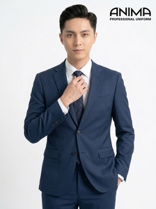 Premium Royal Navy Blue Men’s Wrinkle-Resistant Business Suit Elegant Executive Office <b>Blazer</b> and Trousers <b>Set</b> - Product Image 1