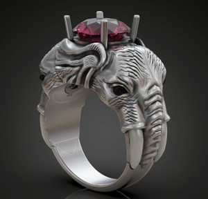 Bague de luxe en argent sterling 925 avec tête d'éléphant, pierre rose, design royal animal, bijoux pour hommes et femmes - Product Image 3