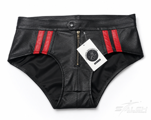 Mid-Rise Brown Genuine <b>Leather</b> <b>Men's</b> Boxer Briefs with Zipper Stripes Anti-Bacterial Quick Dry Non-Woven UV Printed <b>Underwear</b> - Product Image 3