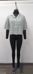 <b>Women's</b> <b>Linen</b> Crop <b>Top</b> Short Sleeve Turn-down Collar Casual Solid Color Breathable Spring Summer Shirt Regular Fit - Product Image 2