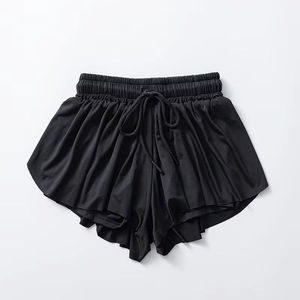Women's <b>Black</b> Solid Drawstring Waist <b>Pleated</b> Shorts <b>Skirt</b> Loose Fit Casual Knitted Breathable Style Wholesale Supplier 2026 - Product Image 1