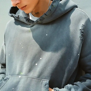 Men's Oversized Hooded <b>Sweatshirt</b> Cotton French Terry Washed Print Pocket Casual Autumn Style Front 3D <b>Embroidery</b> - Product Image 4