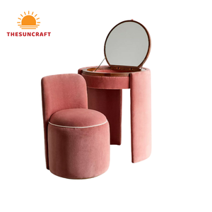 Wholesale Modern Corner Beauty Vanity Set - Oak Wood Girls Makeup Table with Mirror & Chair Low Cost - Product Image 2