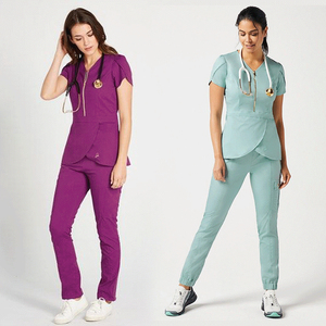 Unisex Hospital <b>Scrub</b> <b>Sets</b> with Zipper Front Jersey Fabric Needle Detection Seamless Fusing Top & Pants - Product Image 5
