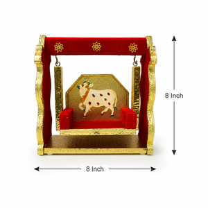 Laddu Gopal Jhula Decorativo Art Deco Hecho a Mano en Rojo y Dorado de Alta Calidad con Diseño de Vaca de 8 Pulgadas - Product Image 2