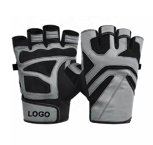 Gants de fitness demi-doigts en cuir PU pour la musculation, unisexe, avec sangle de poignet réglable, gris et noir - Product Image 4