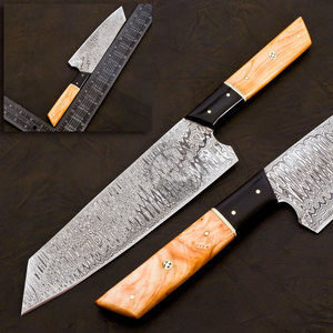 Nouveau Couteau de Chef Santoku Japonais en Acier Damas Forgé à la Main, Manche en Bois d'Olivier Ambidextre de Luxe, Lame de 8 Pouces - Product Image 2