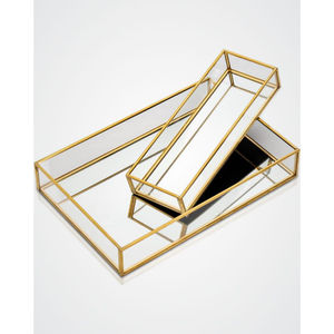 Creative Gold Glass Mirrored Decorative Tray Vintage Metal Brass Rim Makeup Perfume <b>Jewelry</b> <b>Organizer</b> For Home Decor Gifting - Product Image 3
