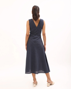 Vestido Azul Sólido de Línea A para Mujer, Corte Entallado, Midi hasta la Rodilla, Formal, con Tejido de Punto Estampado Digital - Product Image 4