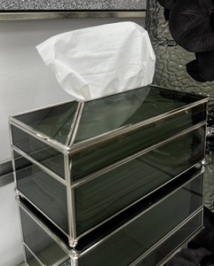 Luxury Home Decor Silver Metal Framed Black Glass Tissue <b>Box</b> with Elegant Feet and Clasp Rectangle Tissue Holder <b>Box</b> - Product Image 4